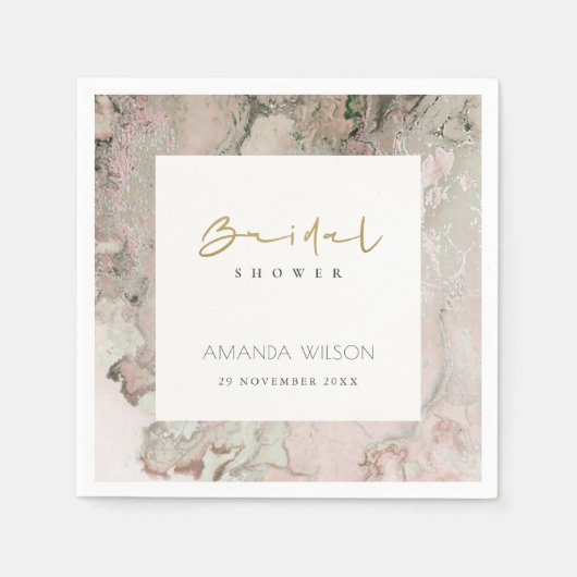 ピンクエレガントのダスキーバラ金ゴールド瑪瑙ブライダルシャワー スタンダードカクテルナプキン (正面)