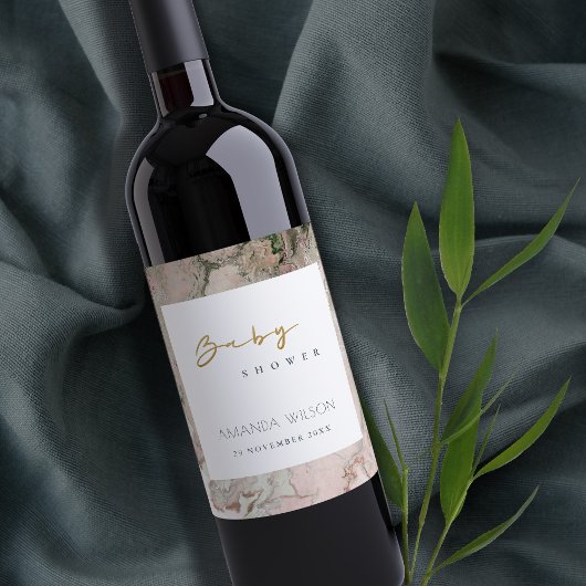 ピンクエレガントのダスキーバラ金ゴールド瑪瑙ベビースシャワー ワインラベル