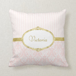 ピンクエレガントのダマスクヴィンテージ金ゴールドフレームと名前 クッション