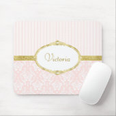 ピンクエレガントのダマスクヴィンテージ金ゴールドフレームと名前 マウスパッド (マウス)