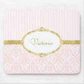 ピンクエレガントのダマスクヴィンテージ金ゴールドフレームと名前 マウスパッド (正面)