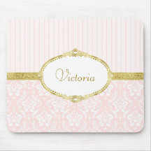 ピンクエレガントのダマスクヴィンテージ金ゴールドフレームと名前