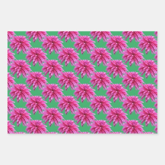 ピンクエレガントのダリア花3色のギフトラップ ラッピングペーパーシート (正面2)