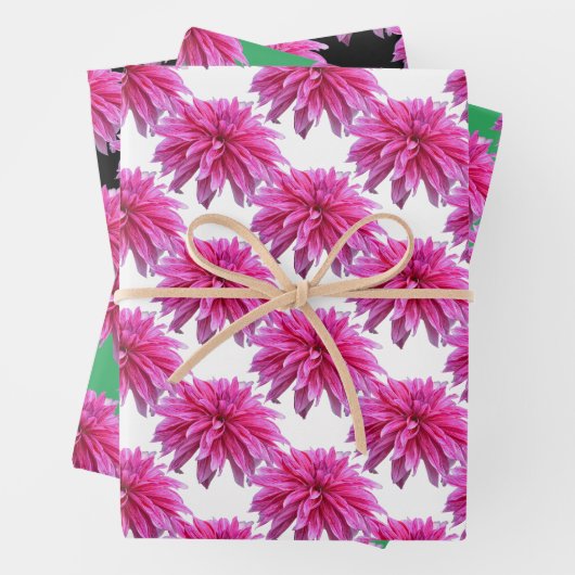 ピンクエレガントのダリア花3色のギフトラップ ラッピングペーパーシート (インサイチュ)