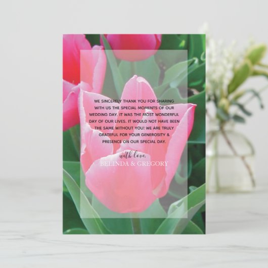 ピンクエレガントのチューリップ結婚のサンキューカード サンキューカード (スタンド正面)