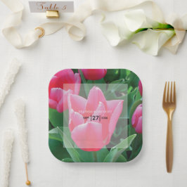 ピンクエレガントのチューリップ結婚ズ ペーパープレート