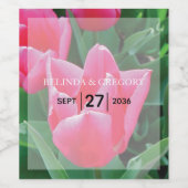 ピンクエレガントのチューリップ結婚ズ ワインラベル (シングルラベル)