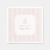 ピンクエレガントのテディベア名門私立校風のかわいい赤ちゃんシャワー スタンダードカクテルナプキン (正面)