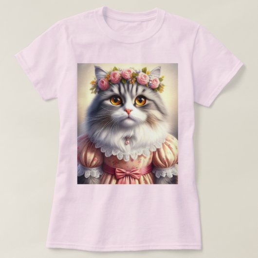 ピンクエレガントのドレビクトリアンスの猫 Tシャツ (デザイン正面)