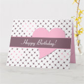 ピンクエレガントのハート、ダスキーパープル、ホワイト誕生日 カード (黄色い花)