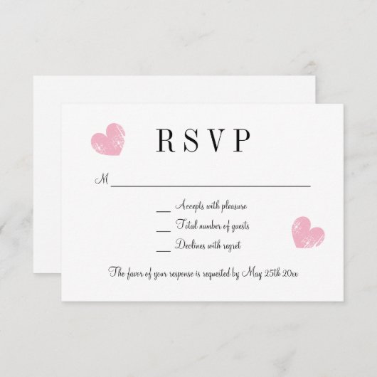 ピンクエレガントのハートRSVP結婚の応答カード 出欠カード (正面/裏面)
