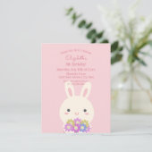 ピンクエレガントのバニーとフラワーガール誕生日写真 招待状 (スタンド正面)