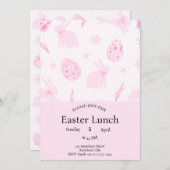 ピンクエレガントのバニーと卵のイースター招待状 招待状 (正面/裏面)
