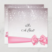 ピンクエレガントのバブルバグルバウ輝く赤ちゃんシャワー 招待状 (正面/裏面)