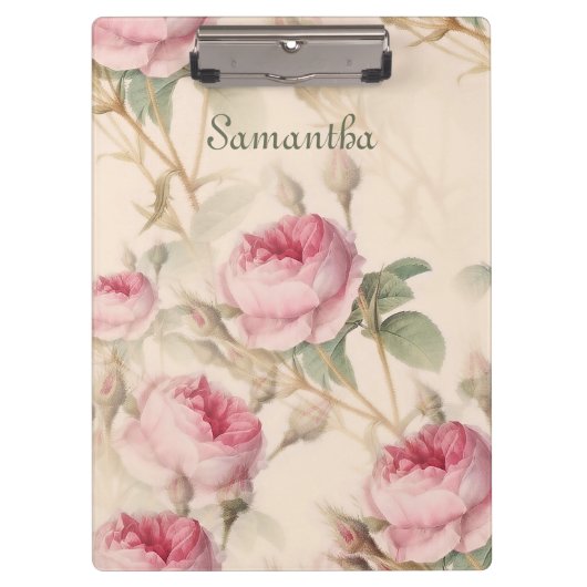 ピンクエレガントのバラがあなたの名前を追加 クリップボード (正面)