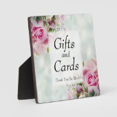 ピンクエレガントのバラがティール（緑がかった色）ウェディングギフト&カード フォトプラーク (正面)