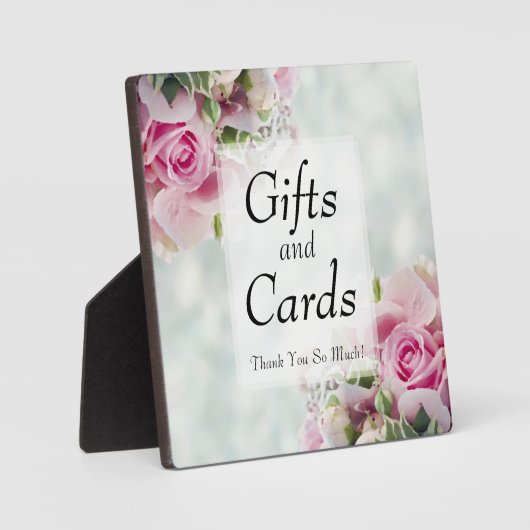 ピンクエレガントのバラがティール（緑がかった色）ウェディングギフト&カード フォトプラーク (正面)