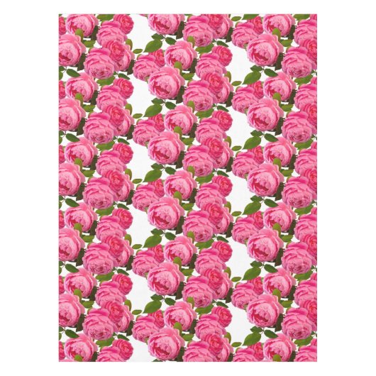 ピンクエレガントのバラが白フローラ テーブルクロス (正面)