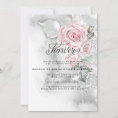 ピンクエレガントのバラとグレーウォーターの色 招待状 (正面)
