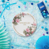 ピンクエレガントのバラとゴールデンフォント紙プレート ペーパープレート (パーティー)