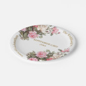 ピンクエレガントのバラとゴールデンフォント紙プレート ペーパープレート (アングル)