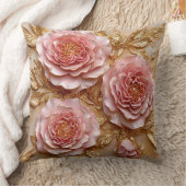 ピンクエレガントのバラとゴールデン離れローズ クッション (ブランケット)