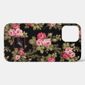 ピンクエレガントのバラとモノグラム – 黒の背景 Case-Mate iPhoneケース (裏面 (横))