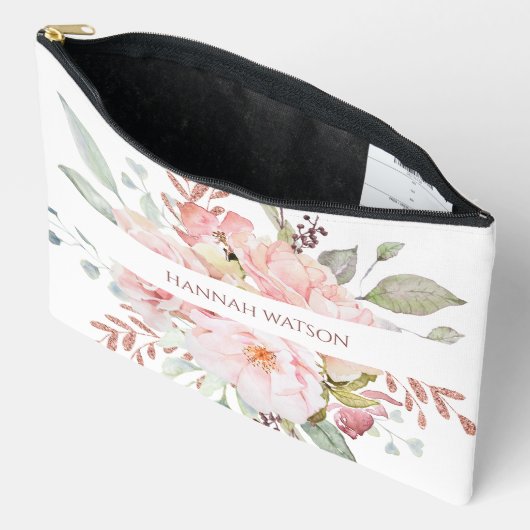 ピンクエレガントのバラと牡丹フローラブーケ アクセサリーポーチ (見開き)