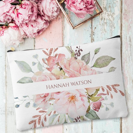 ピンクエレガントのバラと牡丹フローラブーケ アクセサリーポーチ