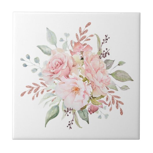 ピンクエレガントのバラと牡丹フローラブーケ タイル (正面)