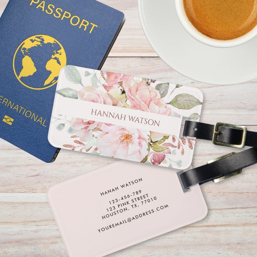 ピンクエレガントのバラと牡丹フローラブーケ ラゲッジタグ