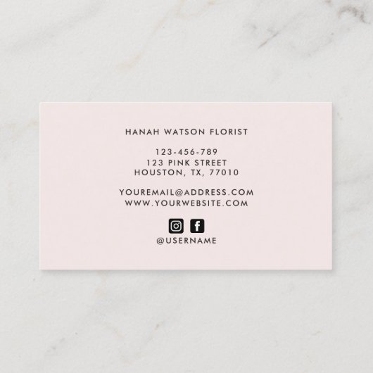 ピンクエレガントのバラと牡丹フローラブーケ 名刺 (裏面)
