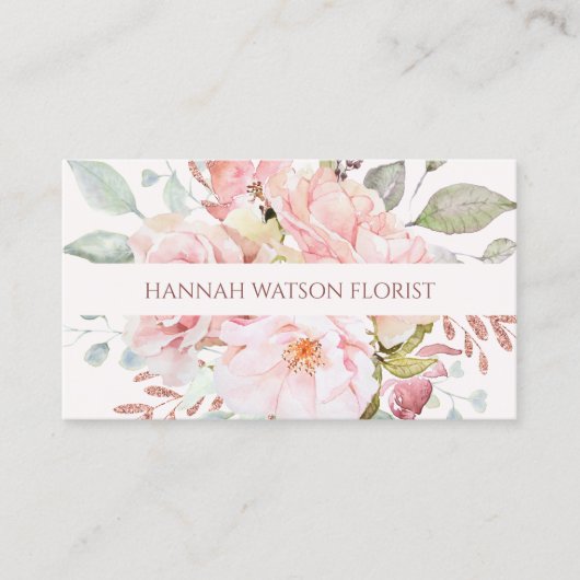 ピンクエレガントのバラと牡丹フローラブーケ 名刺 (正面)