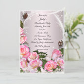 ピンクエレガントのバラと真珠のバチェロレッテ 招待状 (スタンド正面)