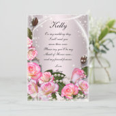 ピンクエレガントのバラと真珠のメイド・オブ・オーナー(花嫁付き添い人)カード 招待状 (スタンド正面)