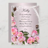 ピンクエレガントのバラと真珠のメイド・オブ・オーナー(花嫁付き添い人)カード 招待状 (正面/裏面)