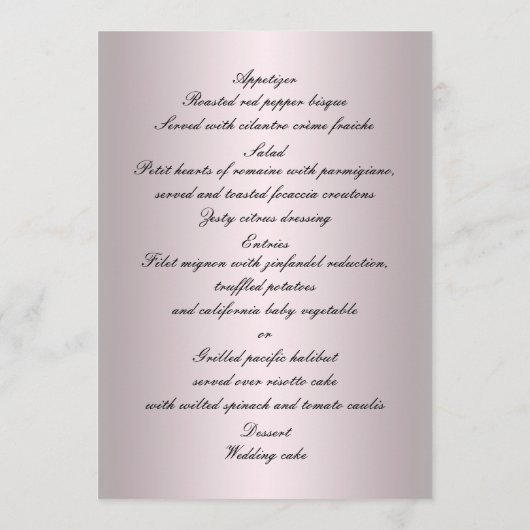 ピンクエレガントのバラと真珠のメ結婚ニュー・カード メニュー (裏面)