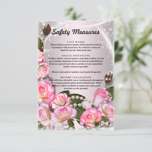 ピンクエレガントのバラと真珠の安全対策 エンクロージャーカード (スタンド正面)