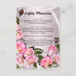 ピンクエレガントのバラと真珠の安全対策 エンクロージャーカード