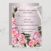 ピンクエレガントのバラと真珠の応答カード 招待状 (正面/裏面)