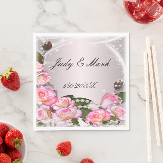 ピンクエレガントのバラと真珠の紙ナプキンス スタンダードランチョンナプキン (インサイチュ)