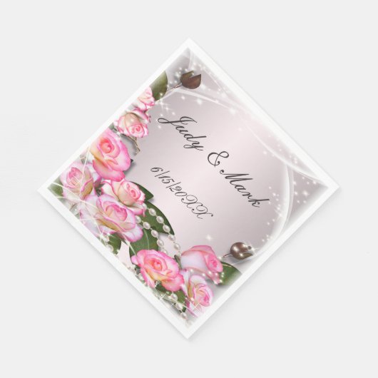 ピンクエレガントのバラと真珠の紙ナプキンス スタンダードランチョンナプキン (角)