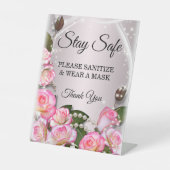 ピンクエレガントのバラと真珠の結婚安全性 台座サイン (正面)