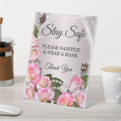 ピンクエレガントのバラと真珠の結婚安全性 台座サイン (インサイチュ)