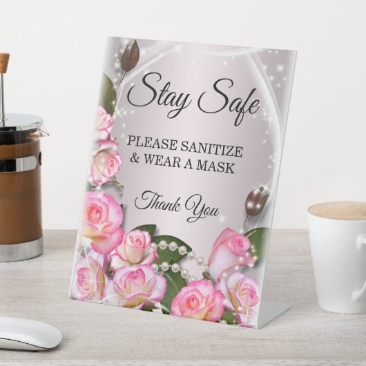 ピンクエレガントのバラと真珠の結婚安全性 台座サイン (インサイチュ)