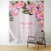 ピンクエレガントのバラと真珠の結婚背景 タペストリー (インサイチュ)
