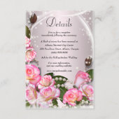 ピンクエレガントのバラと真珠の結婚詳細 エンクロージャーカード (正面)