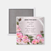 ピンクエレガントのバラと真珠は日付磁石を保存 マグネット (正面/裏面)