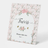 ピンクエレガントのバラと蝶の赤ちゃんシャワーの好意 台座サイン (正面)