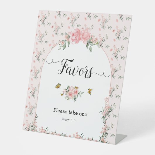 ピンクエレガントのバラと蝶の赤ちゃんシャワーの好意 台座サイン (正面)